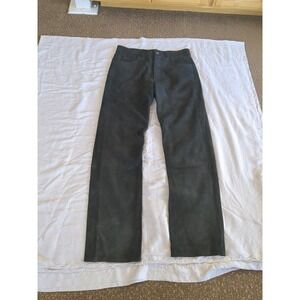 Suede Leather Pants German Straight Leg Lined Dark Brown Sz 32 Lined 31X31